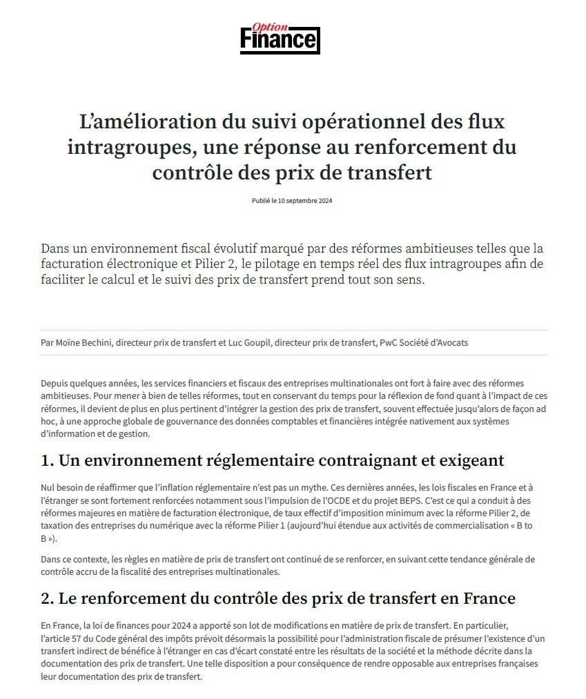 L’amélioration du suivi opérationnel des flux intragroupes, une réponse ...